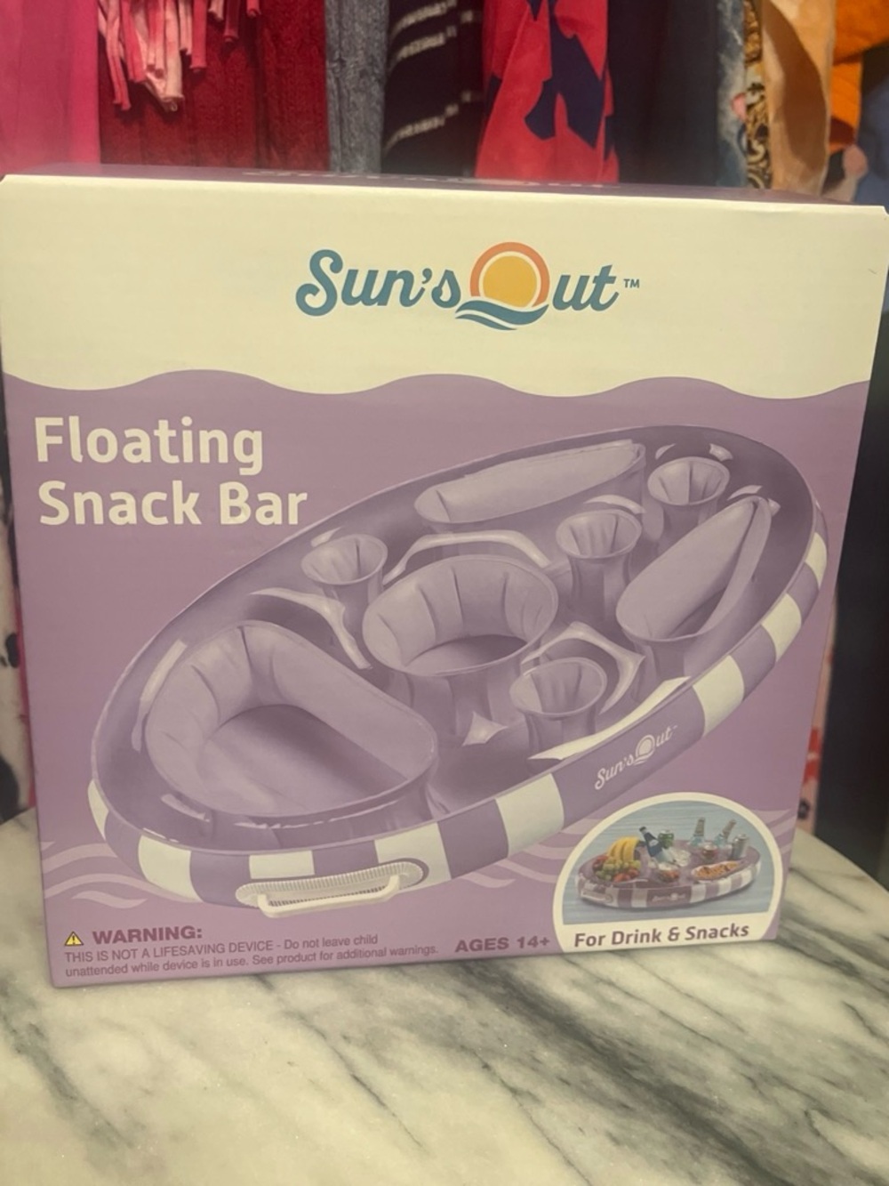 Sun's Out Purple Inflatable Floating Snack Bar for Pool Parties